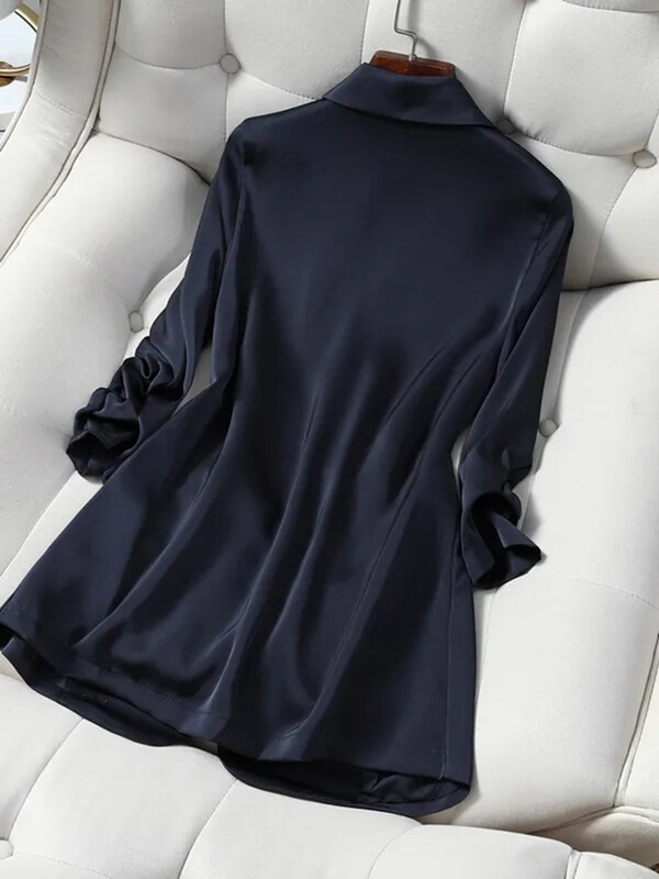 Υπερμεγέθη για 100 κιλά Λεπτά σατέν σακάκια μπουφάν Ανοιξιάτικο κοστούμι με λεπτή φόρμα Εξωτερικά ενδύματα Παλτό γραφείου Trend Blazers Midi Length Abrigos