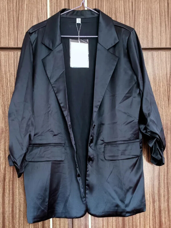 Υπερμεγέθη για 100 κιλά Λεπτά σατέν σακάκια μπουφάν Ανοιξιάτικο κοστούμι με λεπτή φόρμα Εξωτερικά ενδύματα Παλτό γραφείου Trend Blazers Midi Length Abrigos