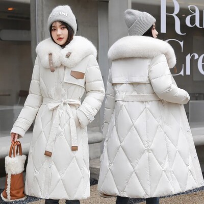 Jachetă caldă pentru femei Parka lungă, 2023, noi paltoane de iarnă, din bumbac subțire, jachete groase, guler de blană, îmbrăcăminte parka, haine pentru femei