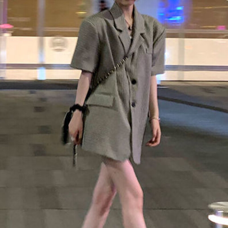 Rövid ujjú blézerek női koreai stílusú nyári lezser kockás, minden meccsen Basic Laza New Temper Ins Hot Street Женские Ulzzang Chic