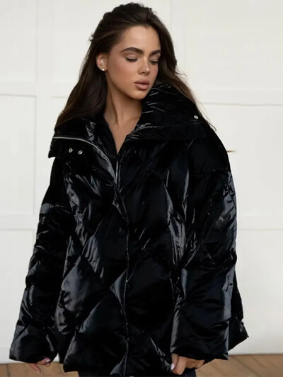 Γυναικείο μονόστομο παλτό βαμβακερό παλτό με καπιτονέ ζεστό μαλακό χαλαρό ελαστικό 2024 Νέα κοντό μπουφάν