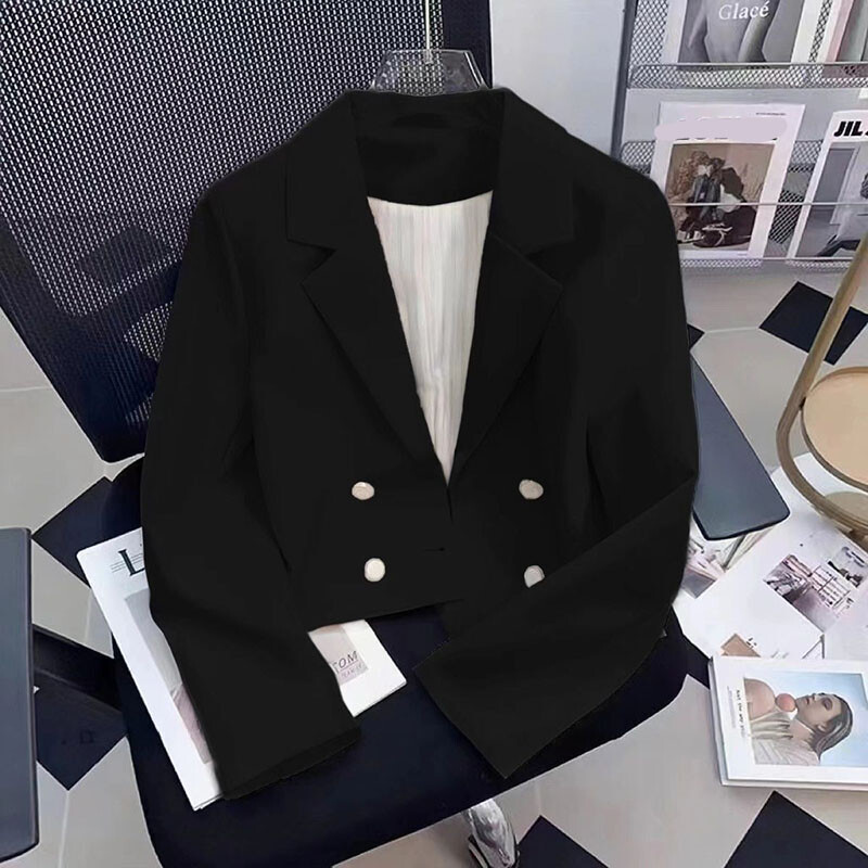 Divatos, kétsoros blézer dzseki, női, 2024. ősz, új koreai, vágott blézer, alkalmi, hosszú ujjú öltöny, női