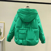 Ženski zimski pamučni kaput s kapuljačom, svestrana široka skraćena podstavljena jakna, gornja odjeća od pamučnog kaputa male veličine