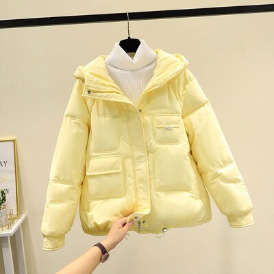 Ženski zimski pamučni kaput s kapuljačom, svestrana široka skraćena podstavljena jakna, gornja odjeća od pamučnog kaputa male veličine