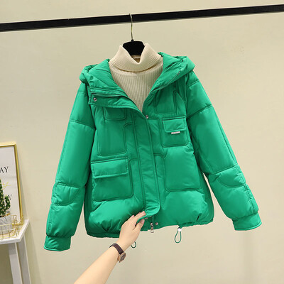 Ženski zimski pamučni kaput s kapuljačom, svestrana široka skraćena podstavljena jakna, gornja odjeća od pamučnog kaputa male veličine