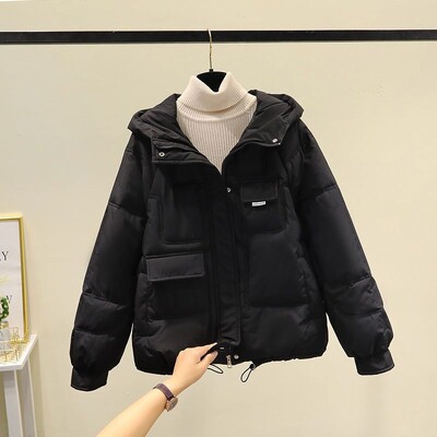 Ženski zimski pamučni kaput s kapuljačom, svestrana široka skraćena podstavljena jakna, gornja odjeća od pamučnog kaputa male veličine