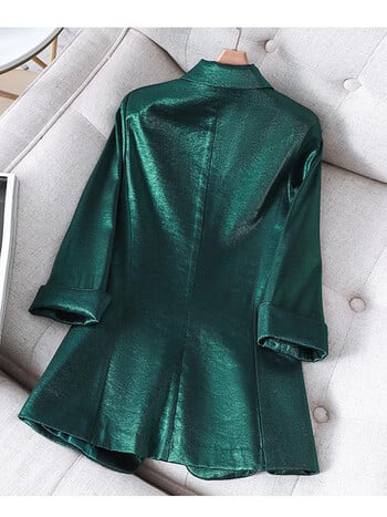 Υψηλής ποιότητας Satin Office Lady Loose Blazer Jacket Women 2022 Φθινόπωρο με τρία τέταρτα μανίκια Μασίφ casual blazers Γυναικείο παλτό