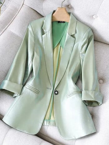 Υψηλής ποιότητας Satin Office Lady Loose Blazer Jacket Women 2022 Φθινόπωρο με τρία τέταρτα μανίκια Μασίφ casual blazers Γυναικείο παλτό