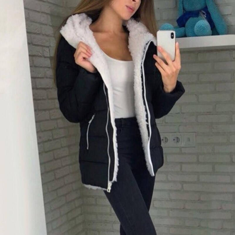 Ženska jesen-zima jednobojna jakna s kapuljačom i patentnim zatvaračem, podebljani topli pamučni kaput Ženski kaput s kapuljačom otporan na vjetar jakna ženska