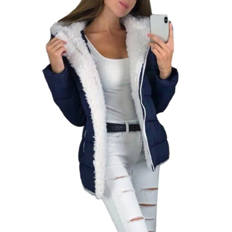 Ženska jesen-zima jednobojna jakna s kapuljačom i patentnim zatvaračem, podebljani topli pamučni kaput Ženski kaput s kapuljačom otporan na vjetar jakna ženska