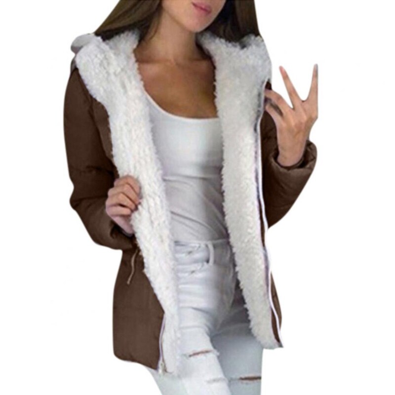 Ženska jesen-zima jednobojna jakna s kapuljačom i patentnim zatvaračem, podebljani topli pamučni kaput Ženski kaput s kapuljačom otporan na vjetar jakna ženska