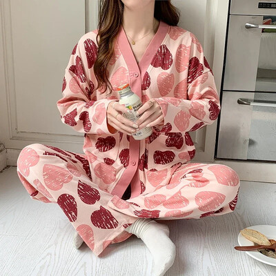 SUKAE Dámske jesenné a zimné pyžamové súpravy, ležérne kimono, pyžamové súpravy, voľnočasové klopové domáce oblečenie