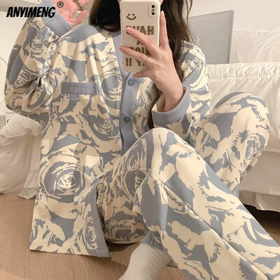 SUKAE Dámske jesenné a zimné pyžamové súpravy, ležérne kimono, pyžamové súpravy, voľnočasové klopové domáce oblečenie
