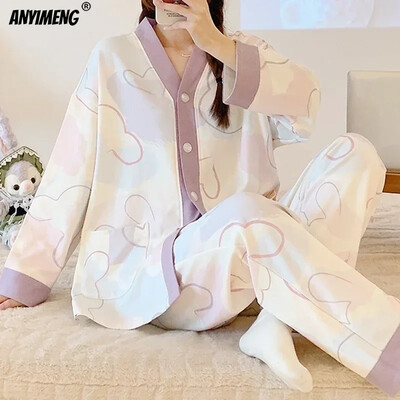 SUKAE Dámske jesenné a zimné pyžamové súpravy, ležérne kimono, pyžamové súpravy, voľnočasové klopové domáce oblečenie
