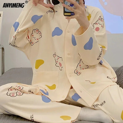 SUKAE Dámske jesenné a zimné pyžamové súpravy, ležérne kimono, pyžamové súpravy, voľnočasové klopové domáce oblečenie