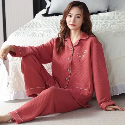 Pijamale din bumbac de iarnă din bumbac pur 100% pur pentru femei Îmbrăcăminte groase de acasă Îmbrăcăminte exterioară Design stratificat