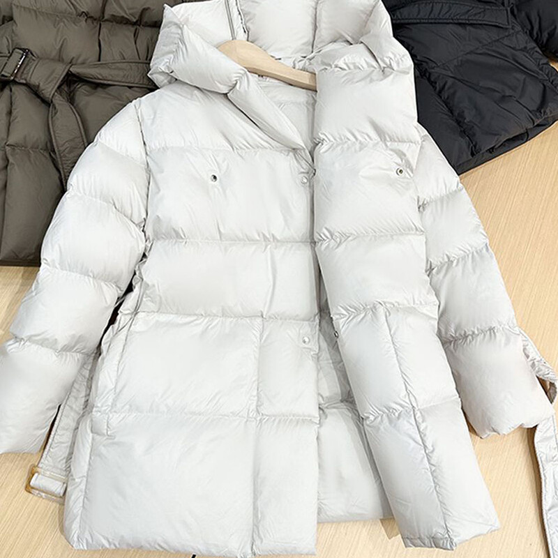 Zimná dámska páperová bunda s kapucňou, ultraľahká teplá ležérna šnurovacia bunda, dámska prešívaná bunda s opaskom, elegantná parka