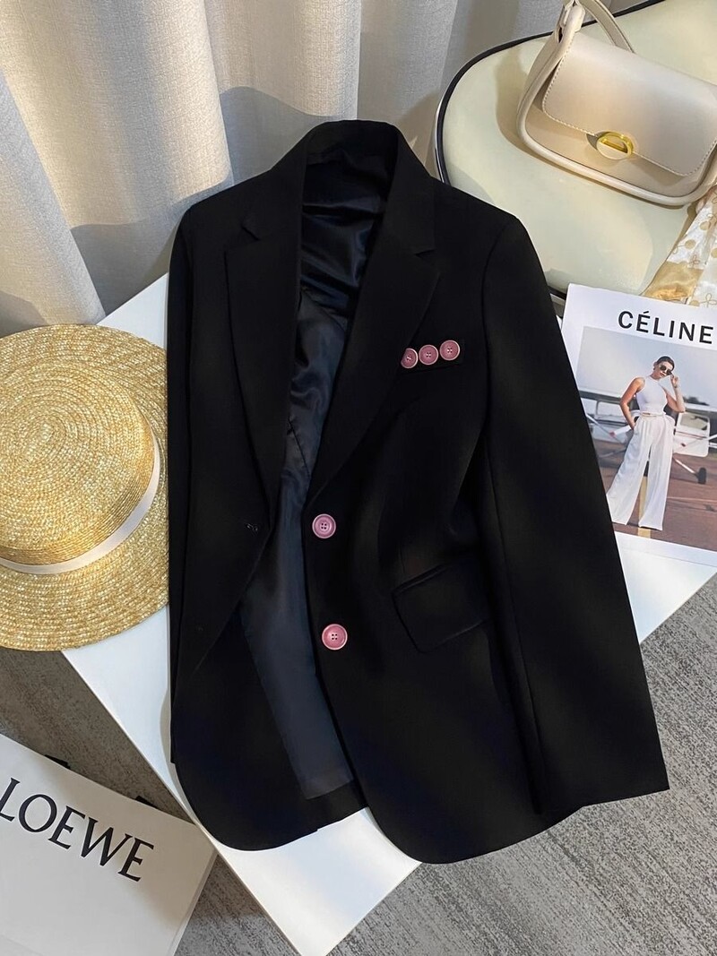 Női 2024 tavaszi új fekete öltöny, női, kiváló minőségű bő blézer, női