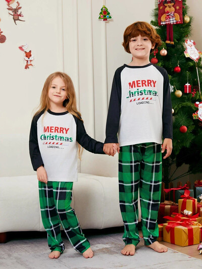 Linksmų Kalėdų spaudiniai Vaikų pižamos rinkinys berniukams mergaitėms, 2 dalių kostiumas Mielas minkštas miegui skirtas drabužis vaikiški drabužiai 6M-14Y Kalėdų išvaizda