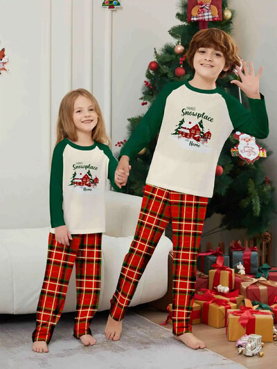 Linksmų Kalėdų spaudiniai Vaikų pižamos rinkinys berniukams mergaitėms, 2 dalių kostiumas Mielas minkštas miegui skirtas drabužis vaikiški drabužiai 6M-14Y Kalėdų išvaizda
