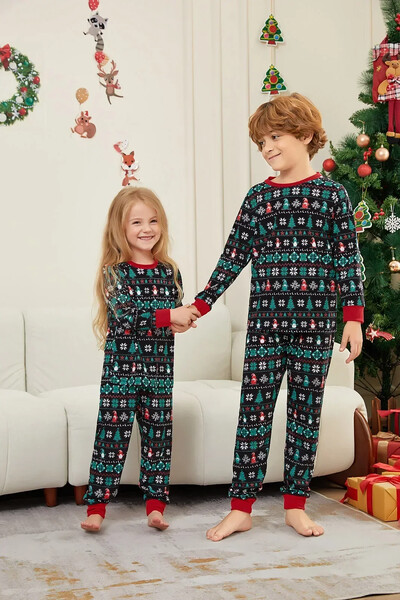 Linksmų Kalėdų spaudiniai Vaikų pižamos rinkinys berniukams mergaitėms, 2 dalių kostiumas Mielas minkštas miegui skirtas drabužis vaikiški drabužiai 6M-14Y Kalėdų išvaizda