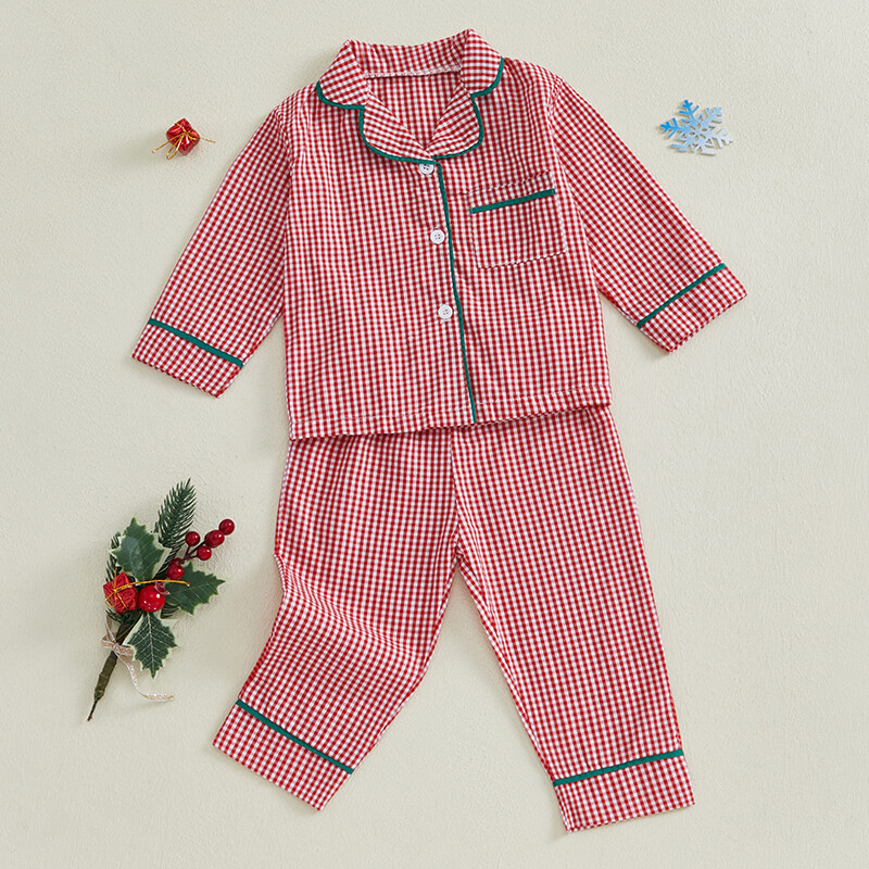 1-4 éves gyerekek baba lány fiú karácsonyi pizsama szett Őszi kockás mintás hosszú ujjú ing és nadrág 2 részes szett tipegő hálóruha