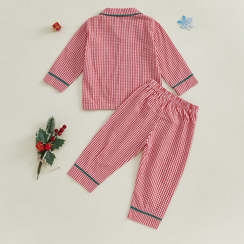 1-4 éves gyerekek baba lány fiú karácsonyi pizsama szett Őszi kockás mintás hosszú ujjú ing és nadrág 2 részes szett tipegő hálóruha