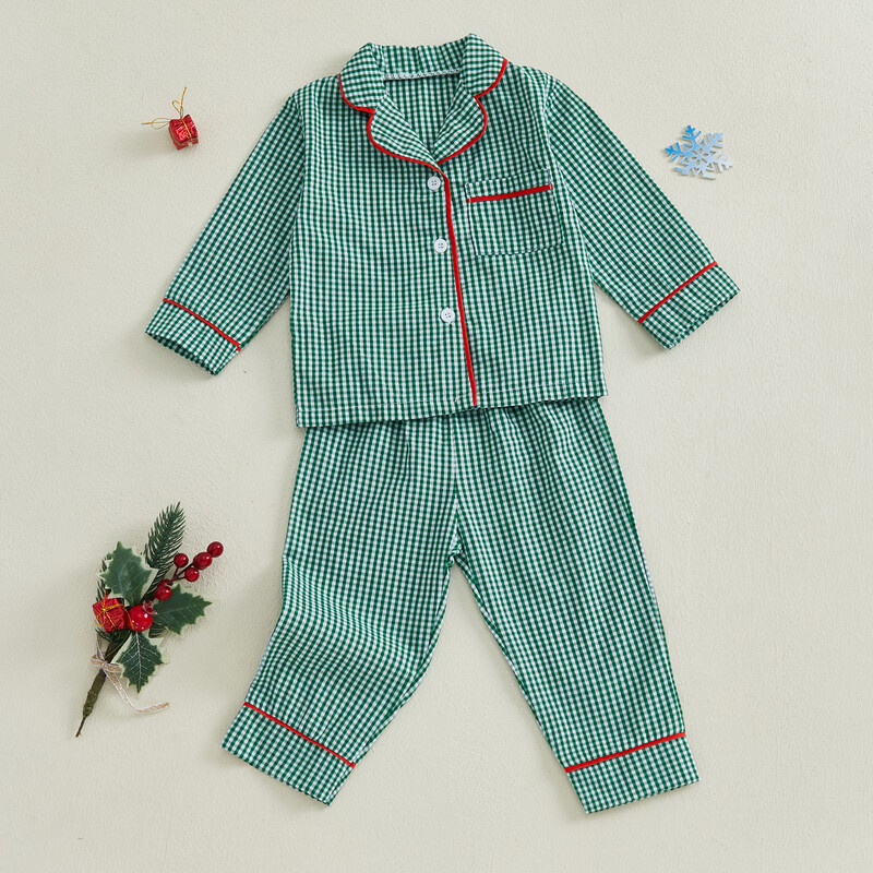 1-4 éves gyerekek baba lány fiú karácsonyi pizsama szett Őszi kockás mintás hosszú ujjú ing és nadrág 2 részes szett tipegő hálóruha