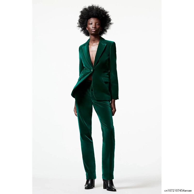 Κομψό βελούδινο γυναικείο μπλέιζερ μόδας κουμπιά-επάνω μακρυμάνικο τσέπες Vintage μπλέιζερ πράσινο γυναικείο ντύσιμο