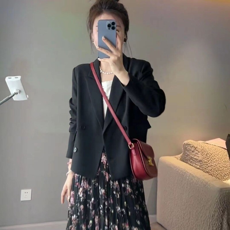 Dámske jarné saká, jednofarebné, nepravidelné, módne, vrúbkované, kancelárske, elegantné, ležérne, kórejské, ležérne, oblečenie pre street street