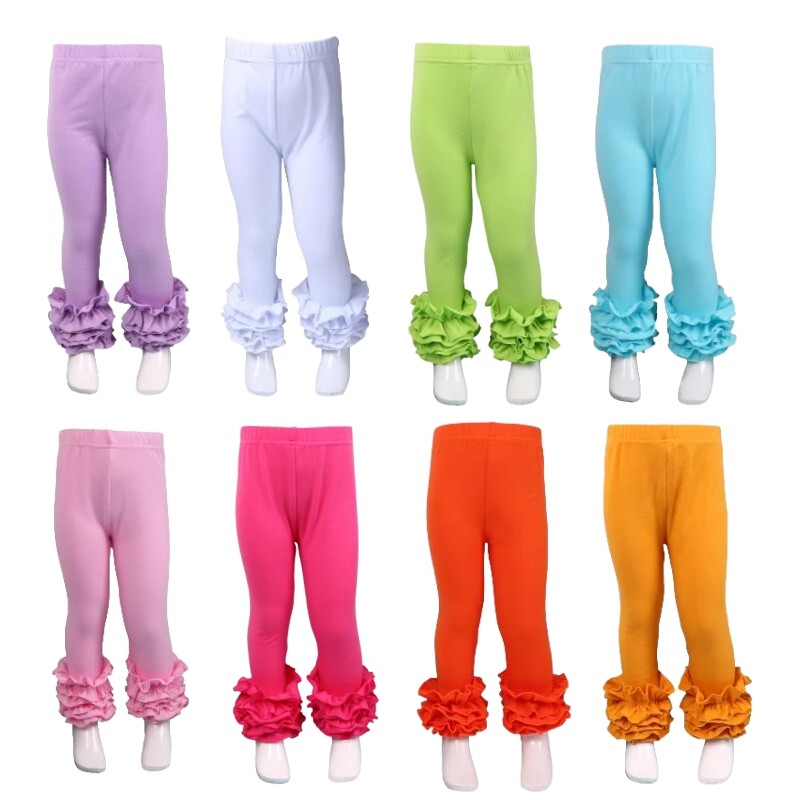 Ruffkids 100% pamuk Odjeća za malu djecu Ljeto Proljeće Pencil Hlače Hlače slatkih boja Sportske djevojke Icing Ruffle Leggings
