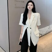 Luxusné sako s krátkym rukávom pre ženy, topy Y2k, nadrozmerné sako, kórejské módne kabáty, voľné streetwear, ležérne leto