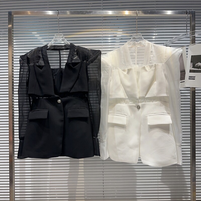 „Getspring“ moteriškas švarkas su vienu mygtuku, elegantiškas tinklelis, susiuvantis pečius Moteriškas švarkas nuo saulės Moteriškas švarkas