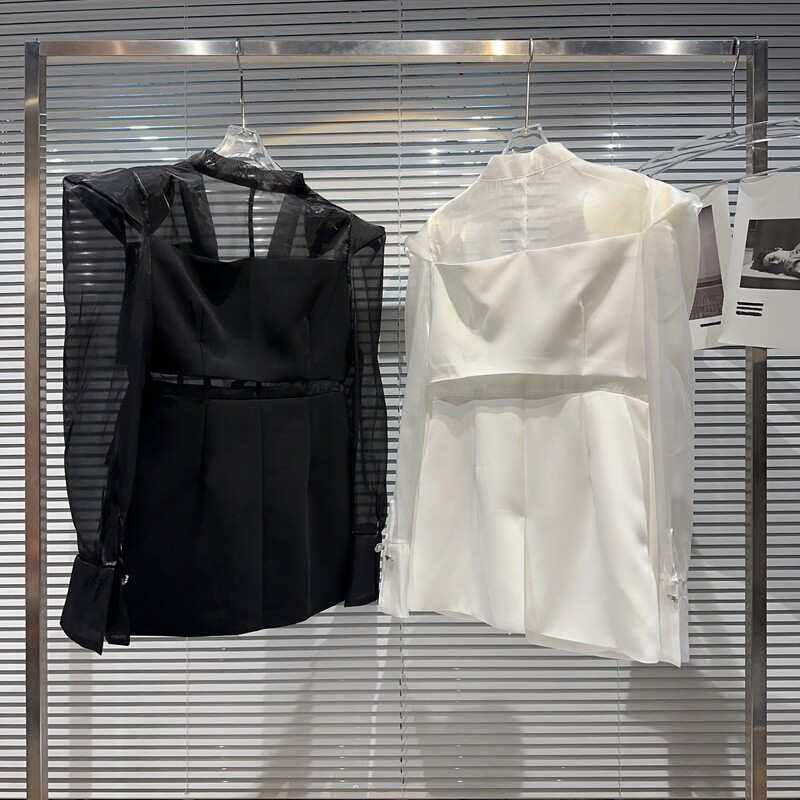 „Getspring“ moteriškas švarkas su vienu mygtuku, elegantiškas tinklelis, susiuvantis pečius Moteriškas švarkas nuo saulės Moteriškas švarkas