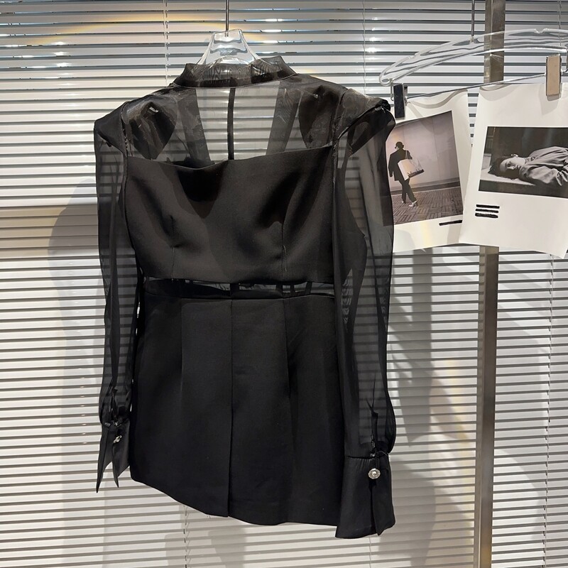 „Getspring“ moteriškas švarkas su vienu mygtuku, elegantiškas tinklelis, susiuvantis pečius Moteriškas švarkas nuo saulės Moteriškas švarkas