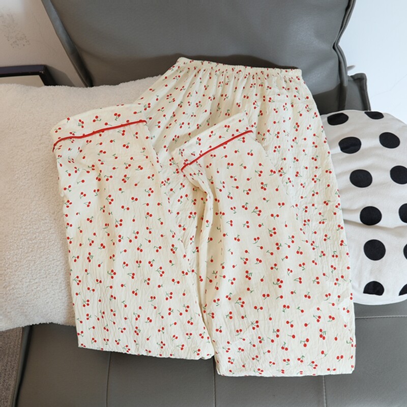 Novi jesenski kompleti pidžama s trešnjama za žene Ženska odjeća od umjetnog pamuka Mekani kardigan na rever Komplet od 2 komada Slatka slatka ženska pidžama