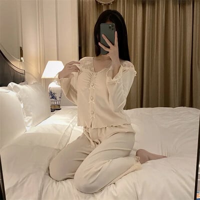 Storas žiemos pižamų komplektas Seksualus apvalaus kaklo mėlynas aksominis kostiumas ant krūtinės rudens/žiemos moteriški miegui