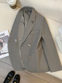 Zoki alkalmi elegáns szürke blézer női angol hosszú ujjú, elegáns öltönykabát laza divatos, szerelmi gombok, duplasoros kabát felsők