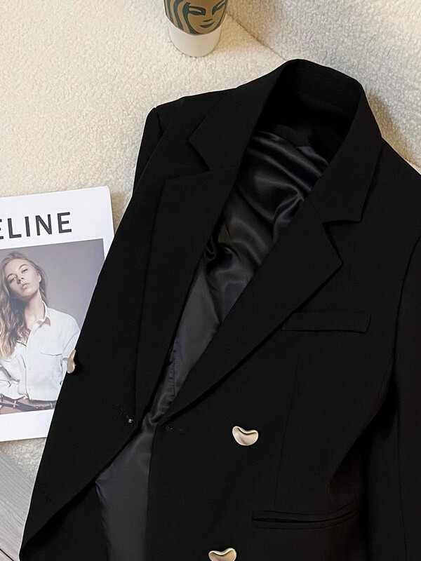 Zoki alkalmi elegáns szürke blézer női angol hosszú ujjú, elegáns öltönykabát laza divatos, szerelmi gombok, duplasoros kabát felsők