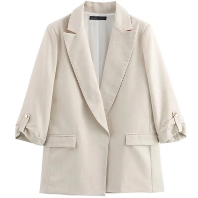 TRAF női blézerkabát, fehér, rózsaszín, női blézer, felhúzott ujjú, irodai dzsekik, női, 2024. nyár, zöld, elegáns női kabát