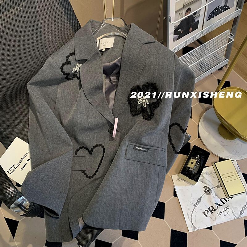 3D virág szív hímzés blézer női egyedi dizájn ősz és tél új alkalmi elegáns bő öltöny divat kiváló minőség