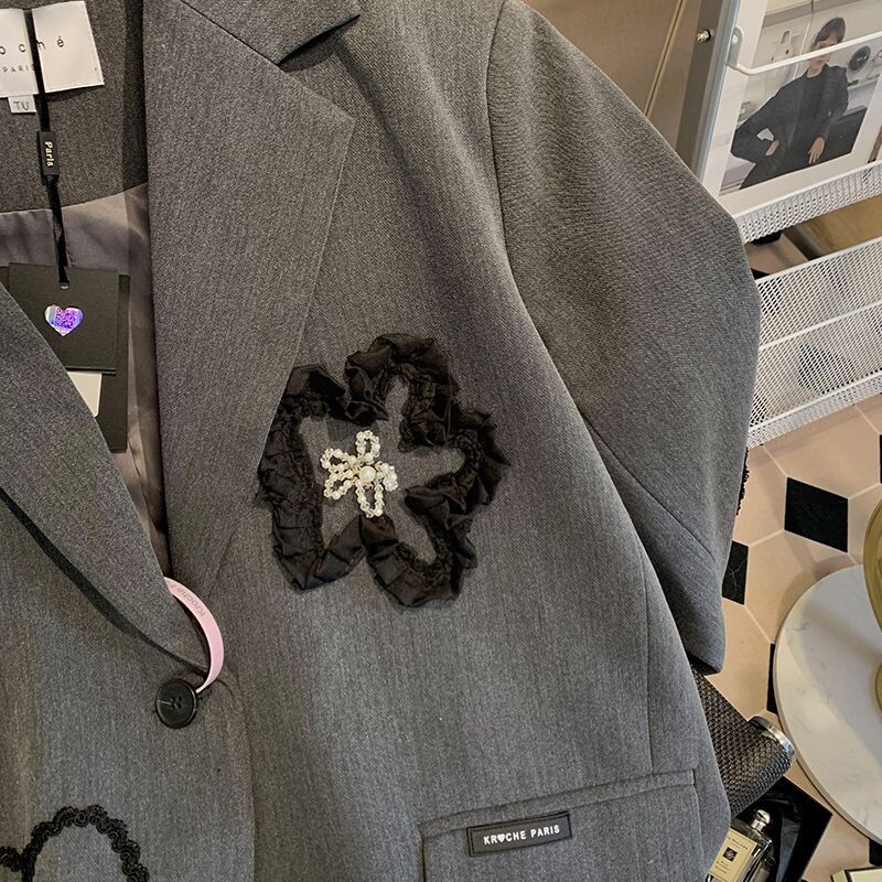 3D virág szív hímzés blézer női egyedi dizájn ősz és tél új alkalmi elegáns bő öltöny divat kiváló minőség
