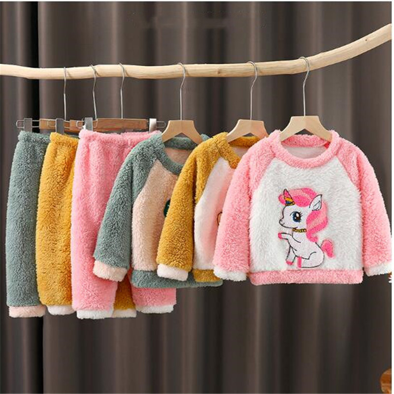 Νέα Βρεφικά Ρούχα Αγόρια Κορίτσια Σετ Πιτζάμες Φθινοπωρινό Χειμώνα Παχύ Φανελένιο Νήπιο Παιδικό Ζεστό Πυζά 2τμχ Παιδικό Σπιτικό Κοστούμι