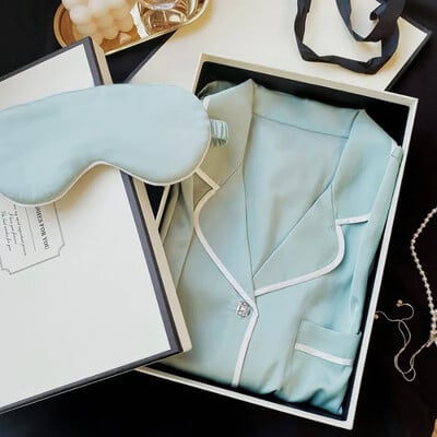 Vasaros nauji moteriški suvarstomi miegui skirti 2 dalių komplektas ledinis šilkas trumpomis rankovėmis, kasdieniai namų drabužiai Princesės stiliaus vienspalviai pižamos