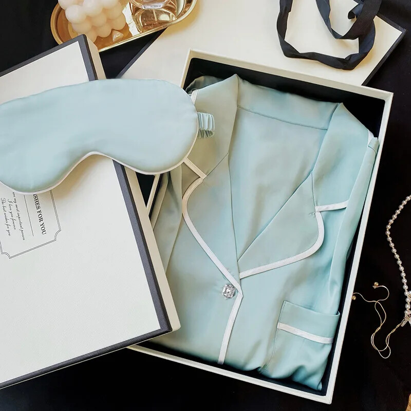 Vasaros nauji moteriški suvarstomi miegui skirti 2 dalių komplektas ledinis šilkas trumpomis rankovėmis, kasdieniai namų drabužiai Princesės stiliaus vienspalviai pižamos