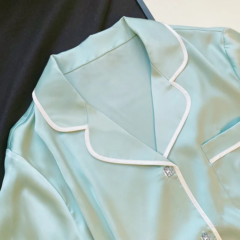 Vasaros nauji moteriški suvarstomi miegui skirti 2 dalių komplektas ledinis šilkas trumpomis rankovėmis, kasdieniai namų drabužiai Princesės stiliaus vienspalviai pižamos