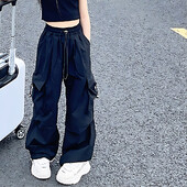 Naujos vaikiškos „Cargo“ kelnės „Stright Fit“ mokyklinės kelnės, skirtos hiphopo šokiams, universalios, laisvos juosmens, paprastos ilgos kelnės su kišene