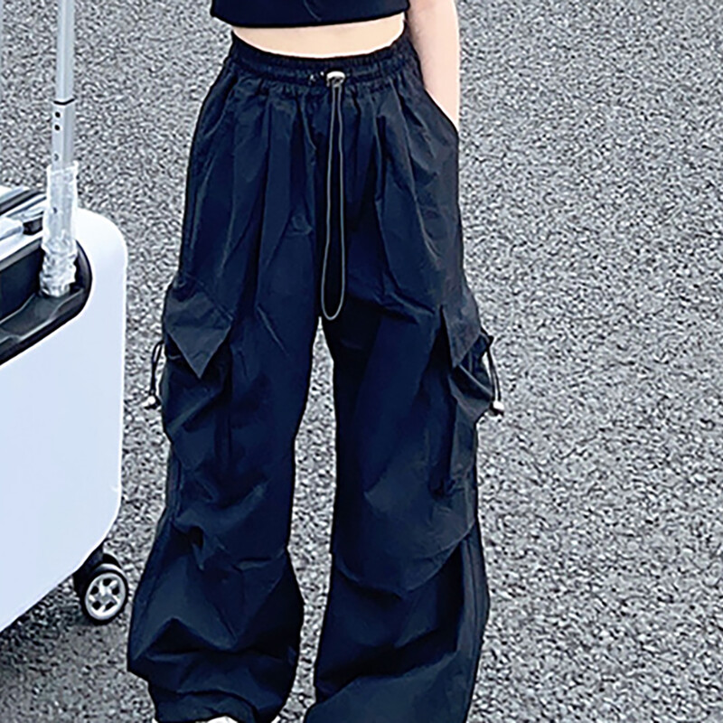 Naujos vaikiškos „Cargo“ kelnės „Stright Fit“ mokyklinės kelnės, skirtos hiphopo šokiams, universalios, laisvos juosmens, paprastos ilgos kelnės su kišene