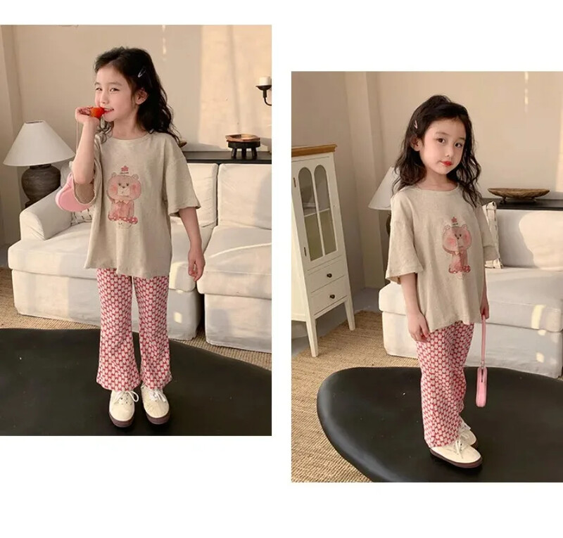 Korėjos leidimas vaikiškos kūdikių kelnės su gėlėmis mergaitėms Madingos mielos rožinės 2024 m. pavasario naujos kelnės, vaikiški drabužiai