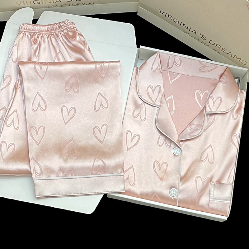 Sexy nočné prádlo pre ženy, kórejské mäkké módne domáce oblečenie, kardigan s potlačou a klopou, krátke rukávy, dámske pyžamové dievčenské pyžamové prádlo